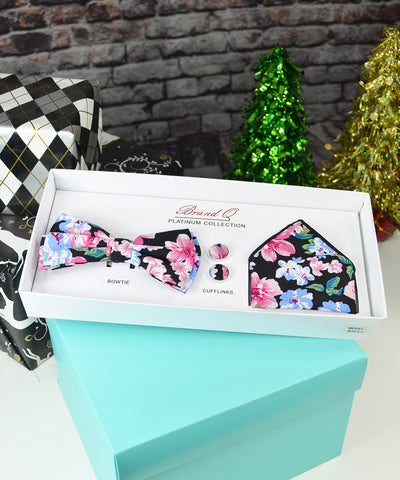Black and Pink Floral Bow Tie Gift Box Set Brand Q Gift Box - Paul Malone.com