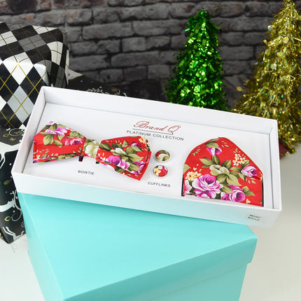 Poppy Red Floral Bow Tie Gift Box Set Brand Q Gift Box - Paul Malone.com