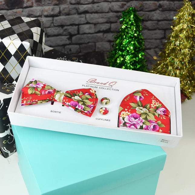 Poppy Red Floral Bow Tie Gift Box Set Brand Q Gift Box - Paul Malone.com