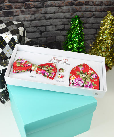 Poppy Red Floral Bow Tie Gift Box Set Brand Q Gift Box - Paul Malone.com