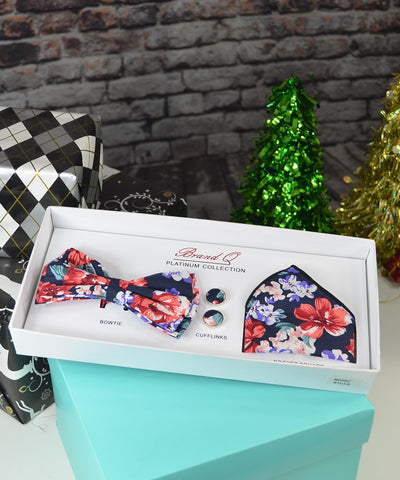 Black and Red Floral Bow Tie Gift Box Set Brand Q Gift Box - Paul Malone.com