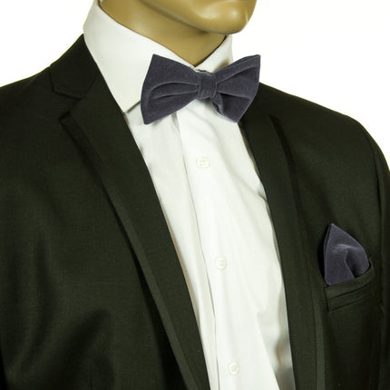 Solid Grey VELVET Bow Tie and Pocket Square Set Brand Q Bow Ties - Paul Malone.com