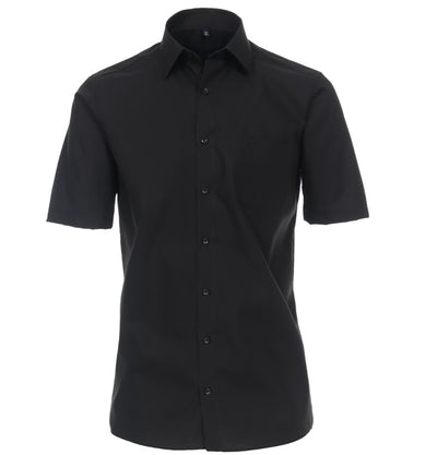 Solid Black Poplin Short Sleeve Dress Shirt Modena Shirts - Paul Malone.com