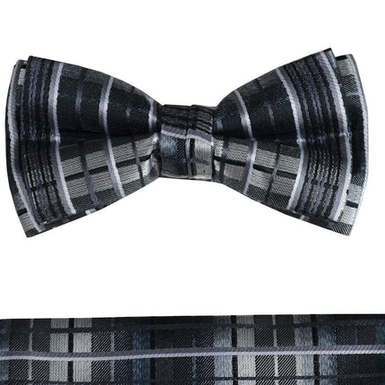 Black and White Boys Bow Tie and Pocket Square Set, Pre-tied Paul Malone Bow Tie - Paul Malone.com