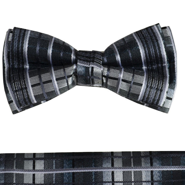 Black and White Boys Bow Tie and Pocket Square Set, Pre-tied Paul Malone Bow Tie - Paul Malone.com