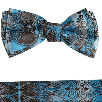 Brown and Blue Boys Bow Tie and Pocket Square Set, Pre-tied Paul Malone Bow Tie - Paul Malone.com