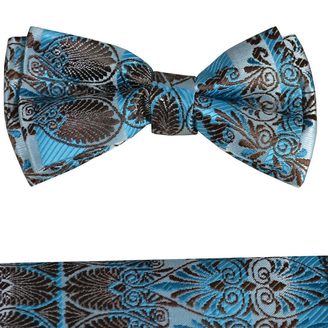 Brown and Blue Boys Bow Tie and Pocket Square Set, Pre-tied Paul Malone Bow Tie - Paul Malone.com