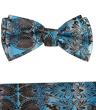 Brown and Blue Boys Bow Tie and Pocket Square Set, Pre-tied Paul Malone Bow Tie - Paul Malone.com