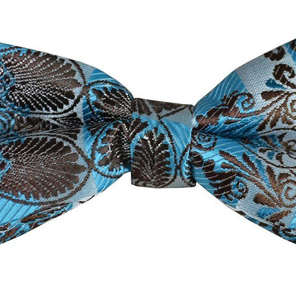 Brown and Blue Boys Bow Tie and Pocket Square Set, Pre-tied Paul Malone Bow Tie - Paul Malone.com