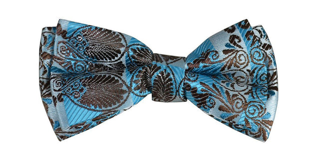 Brown and Blue Boys Bow Tie and Pocket Square Set, Pre-tied Paul Malone Bow Tie - Paul Malone.com