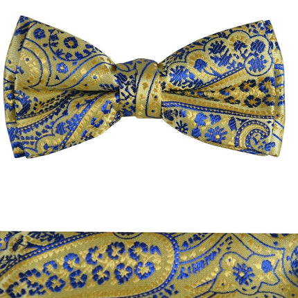 Yellow and Blue Boys Bow Tie and Pocket Square Set, Pre-tied Paul Malone Bow Tie - Paul Malone.com