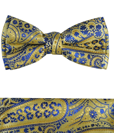 Yellow and Blue Boys Bow Tie and Pocket Square Set, Pre-tied Paul Malone Bow Tie - Paul Malone.com
