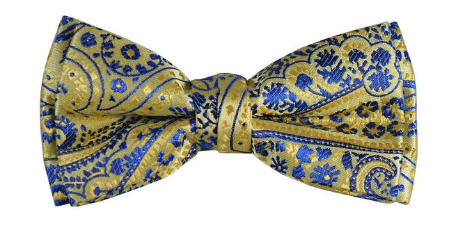 Yellow and Blue Boys Bow Tie and Pocket Square Set, Pre-tied Paul Malone Bow Tie - Paul Malone.com