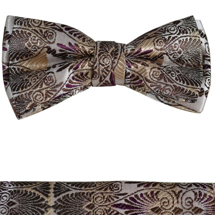 Brown Paisley Boys Bow Tie and Pocket Square Set, Pre-tied Paul Malone Bow Tie - Paul Malone.com