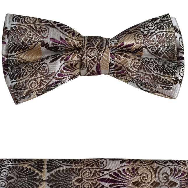 Brown Paisley Boys Bow Tie and Pocket Square Set, Pre-tied Paul Malone Bow Tie - Paul Malone.com