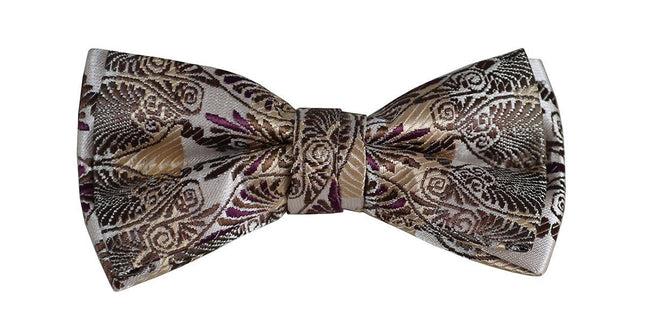 Brown Paisley Boys Bow Tie and Pocket Square Set, Pre-tied Paul Malone Bow Tie - Paul Malone.com