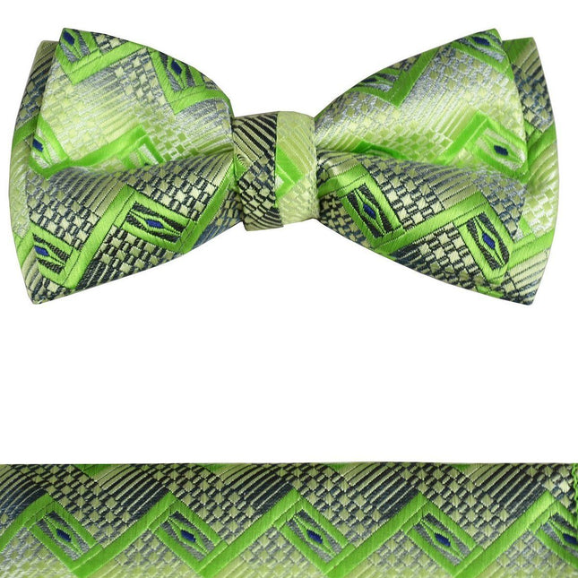 Neon Green Boys Bow Tie and Pocket Square Set, Pre-tied Paul Malone Bow Tie - Paul Malone.com