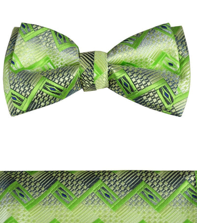 Neon Green Boys Bow Tie and Pocket Square Set, Pre-tied Paul Malone Bow Tie - Paul Malone.com