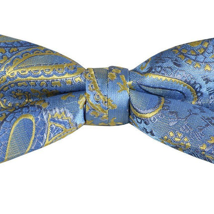 Blue and Gold Boys Bow Tie and Pocket Square Set, Pre-tied Paul Malone Bow Tie - Paul Malone.com