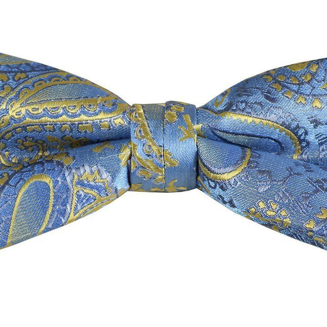 Blue and Gold Boys Bow Tie and Pocket Square Set, Pre-tied Paul Malone Bow Tie - Paul Malone.com