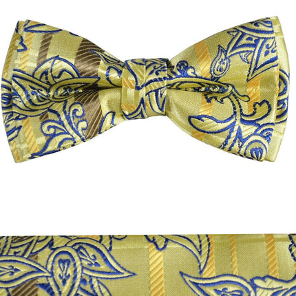 Yellow and Blue Boys Bow Tie and Pocket Square Set, Pre-tied Paul Malone Bow Tie - Paul Malone.com