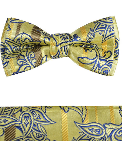 Yellow and Blue Boys Bow Tie and Pocket Square Set, Pre-tied Paul Malone Bow Tie - Paul Malone.com