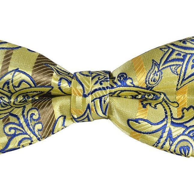 Yellow and Blue Boys Bow Tie and Pocket Square Set, Pre-tied Paul Malone Bow Tie - Paul Malone.com