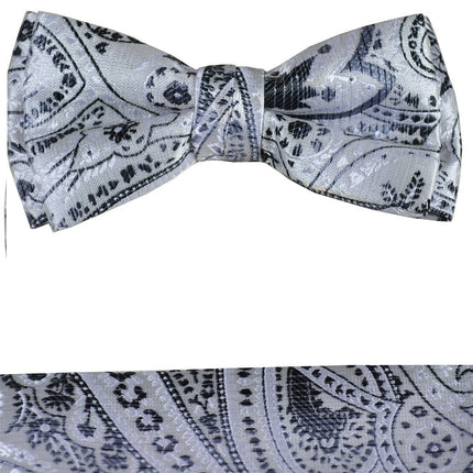 Grey Paisley Boys Bow Tie and Pocket Square Set, Pre-tied Paul Malone Bow Tie - Paul Malone.com
