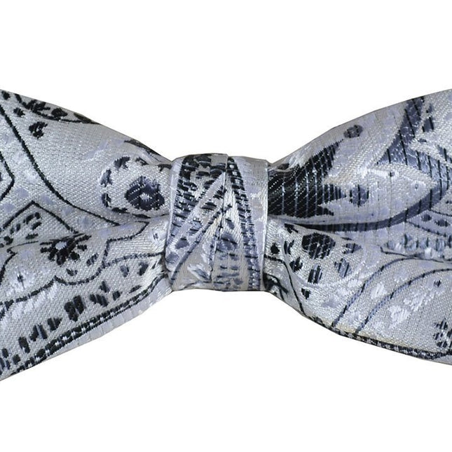 Grey Paisley Boys Bow Tie and Pocket Square Set, Pre-tied Paul Malone Bow Tie - Paul Malone.com