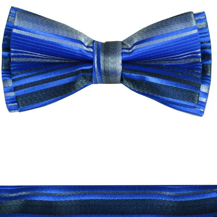 Blue and Grey Boys Bow Tie and Pocket Square Set, Pre-tied Paul Malone Bow Tie - Paul Malone.com