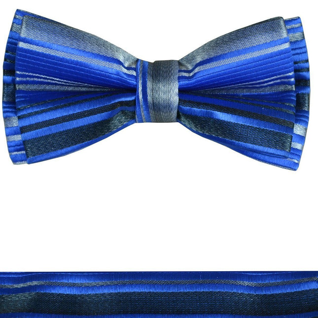 Blue and Grey Boys Bow Tie and Pocket Square Set, Pre-tied Paul Malone Bow Tie - Paul Malone.com
