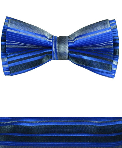 Blue and Grey Boys Bow Tie and Pocket Square Set, Pre-tied Paul Malone Bow Tie - Paul Malone.com