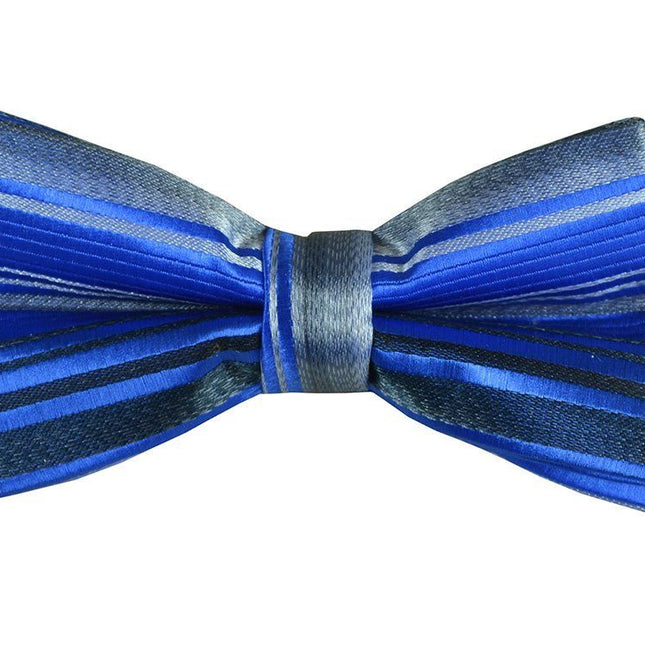Blue and Grey Boys Bow Tie and Pocket Square Set, Pre-tied Paul Malone Bow Tie - Paul Malone.com