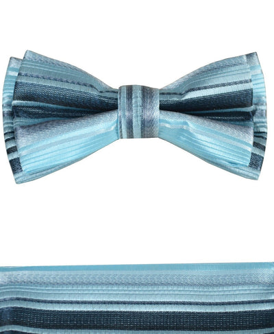 Turquoise and Black Boys Bow Tie and Pocket Square Set, Pre-tied Paul Malone Bow Tie - Paul Malone.com