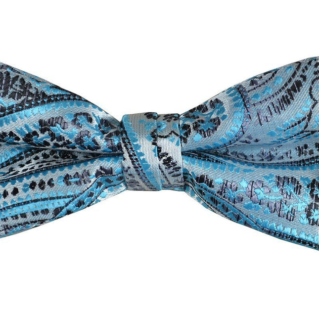 Aqua Blue Boys Bow Tie and Pocket Square Set, Pre-tied Paul Malone Bow Tie - Paul Malone.com