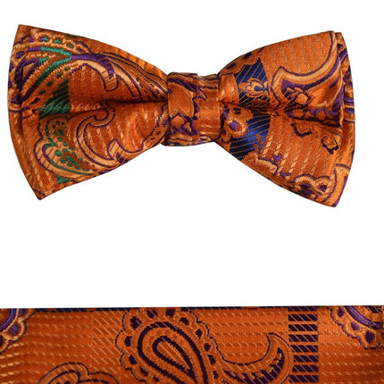 Rust Paisley Boys Bow Tie and Pocket Square Set, Pre-tied Paul Malone Bow Tie - Paul Malone.com