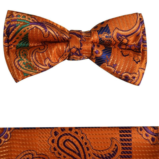 Rust Paisley Boys Bow Tie and Pocket Square Set, Pre-tied Paul Malone Bow Tie - Paul Malone.com