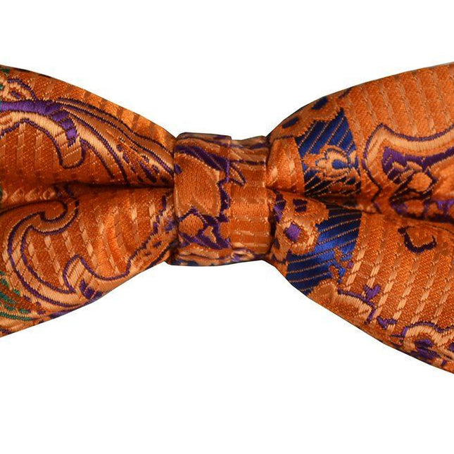 Rust Paisley Boys Bow Tie and Pocket Square Set, Pre-tied Paul Malone Bow Tie - Paul Malone.com