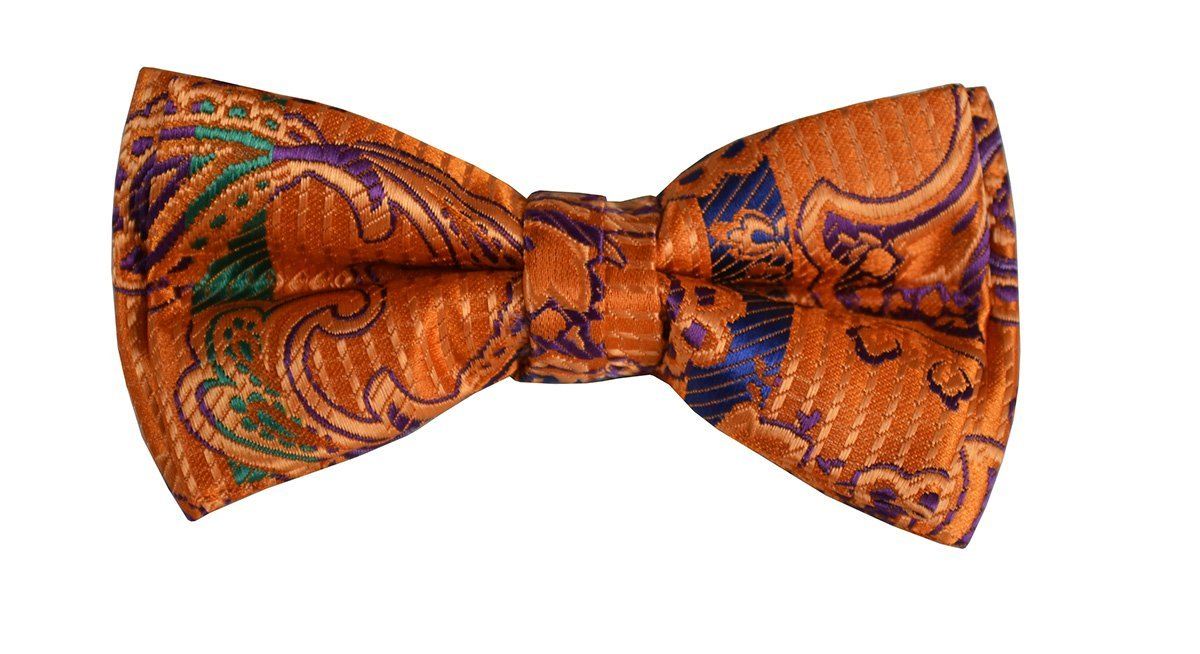 Rust Paisley Boys Bow Tie and Pocket Square Set, Pre-tied | Paul Malone