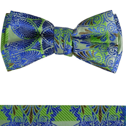 Blue and Green Boys Bow Tie and Pocket Square Set, Pre-tied Paul Malone Bow Tie - Paul Malone.com