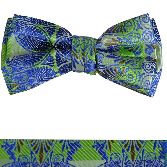Blue and Green Boys Bow Tie and Pocket Square Set, Pre-tied Paul Malone Bow Tie - Paul Malone.com