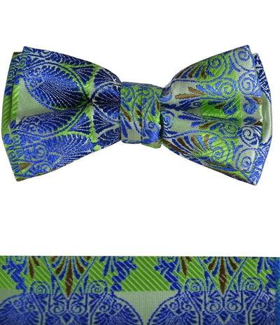 Blue and Green Boys Bow Tie and Pocket Square Set, Pre-tied Paul Malone Bow Tie - Paul Malone.com