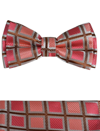Red and Brown Boys Bow Tie and Pocket Square Set, Pre-tied Paul Malone Bow Tie - Paul Malone.com