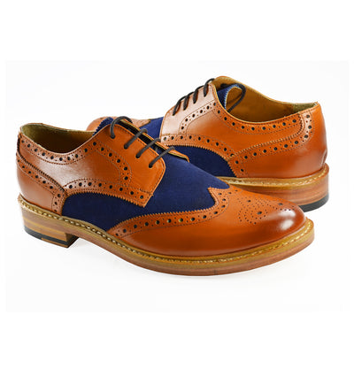 BRADFORD Brown and Navy Full Brogue Oxford Leather Shoes Paul Malone Shoes - Paul Malone.com