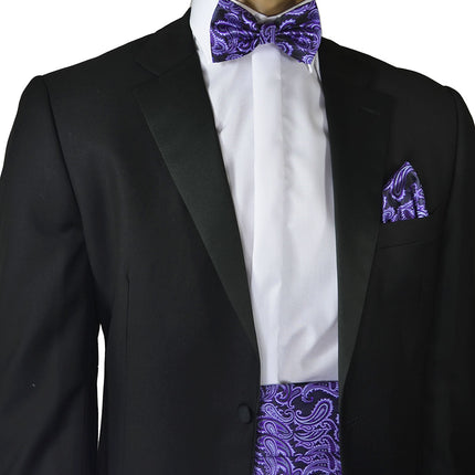 Black and Purple Paisley Cummerbund and Bow Tie Set Brand Q Cummerbund - Paul Malone.com