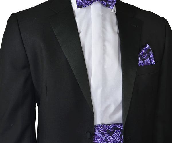Simpowe Mens Paisley Pocket Square Bow Tie And Cummerbund Set - Formal Wear Accessories