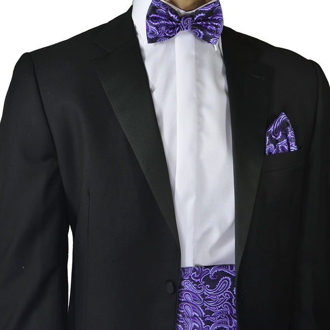 Black and Purple Paisley Cummerbund and Bow Tie Set Brand Q Cummerbund - Paul Malone.com