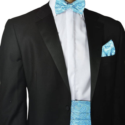 Turquoise Paisley Cummerbund and Bow Tie Set Brand Q Cummerbund - Paul Malone.com