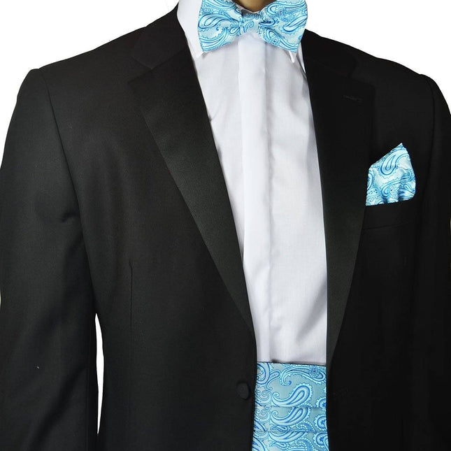Turquoise Paisley Cummerbund and Bow Tie Set Brand Q Cummerbund - Paul Malone.com