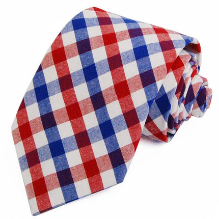 Red and Blue Plaid Cotton Necktie Paul Malone Ties - Paul Malone.com